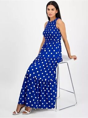 Beautiful Anne Klein Polka Dot Tiered Maxi Dress - Size L